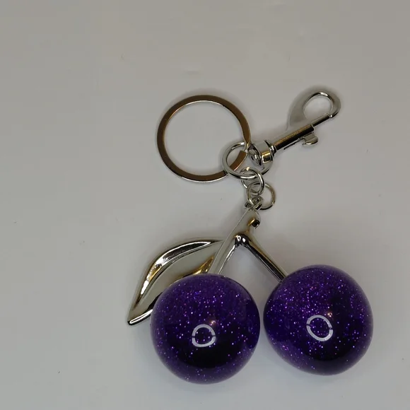 Cherry Bag Charm Purple With Silver Hardware - Picture 2 of 3